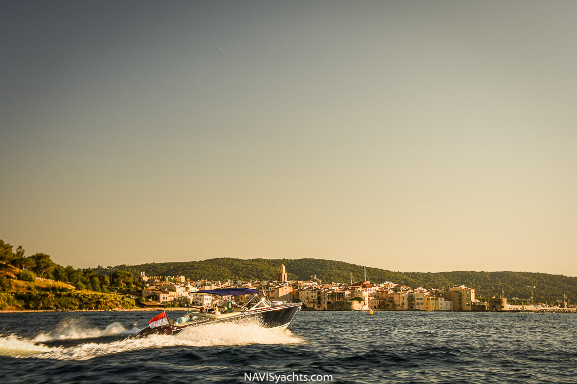 Saint-Tropez at sunset with J Craft Torpedo running