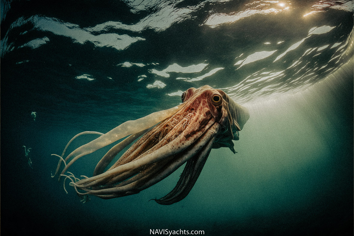 Video of divers close encounter with giant squid