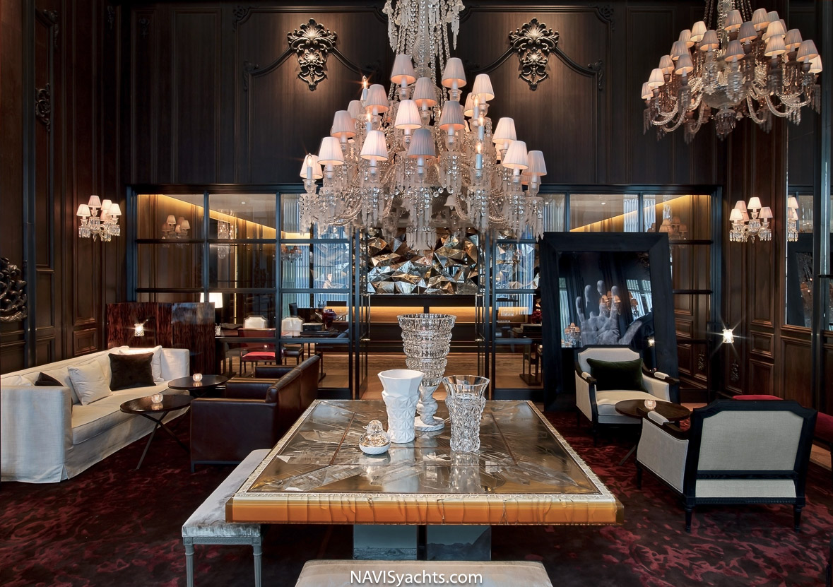 Luxurious and opulent lobby at the Baccarat Hotel in New York