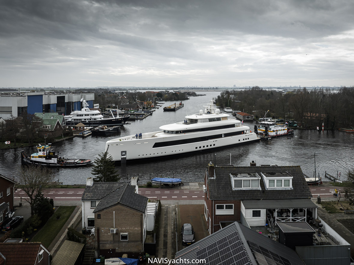 Stunning image of Project 823, Feadship's 67.40-metre superyacht, showcasing its bold exterior and elegant design elements