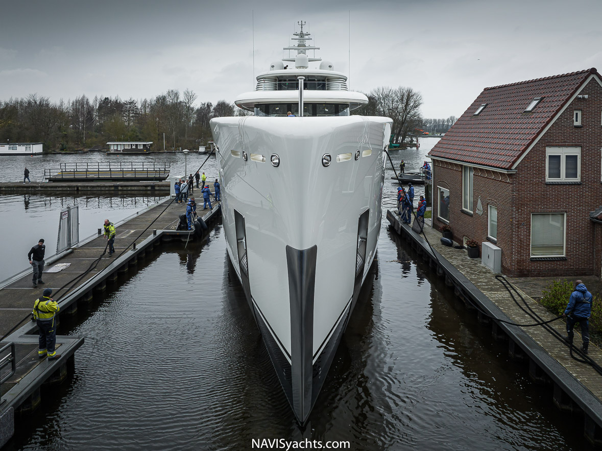 Stunning image of Project 823, Feadship's 67.40-metre superyacht, showcasing its bold exterior and elegant design elements