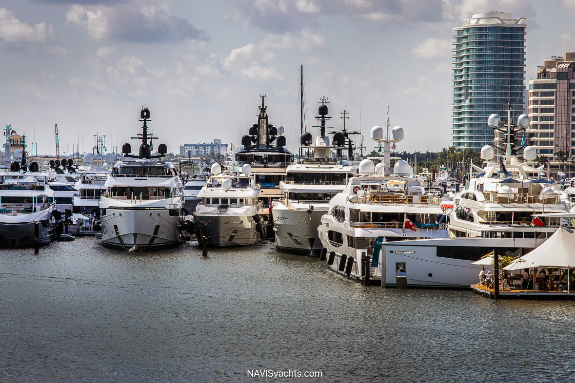 Palm Beach International Boat Show 2026 superyachts on display along the waterfront in Florida
