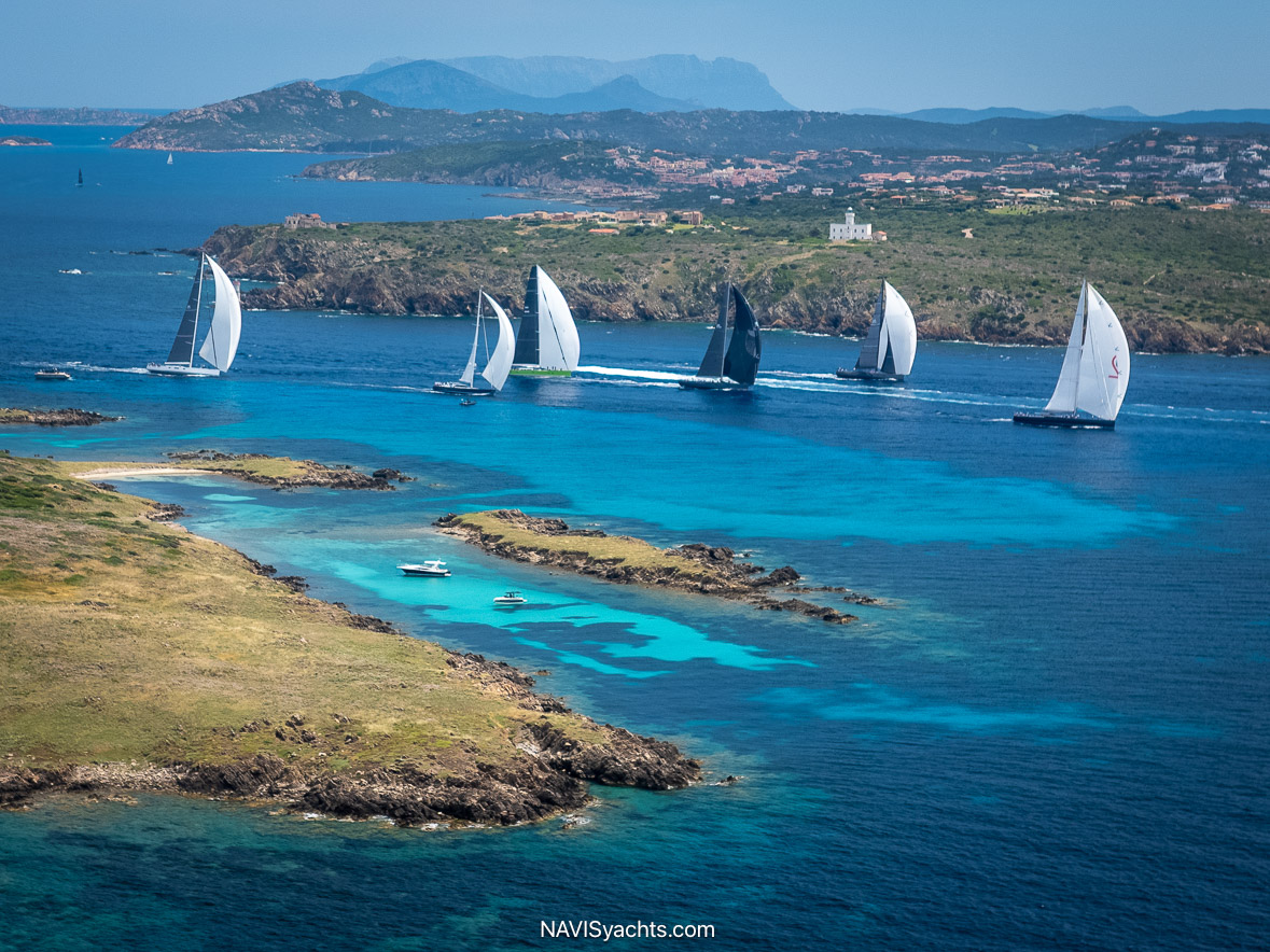 Superyachts competing in the Costa Smeralda during the Giorgio Armani Superyacht Regatta