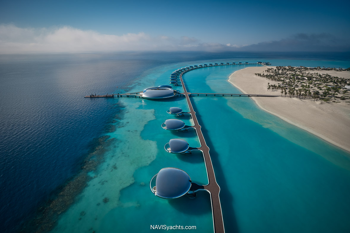 Aerial view of Shebara Resort on Sheybayra Island in the Red Sea