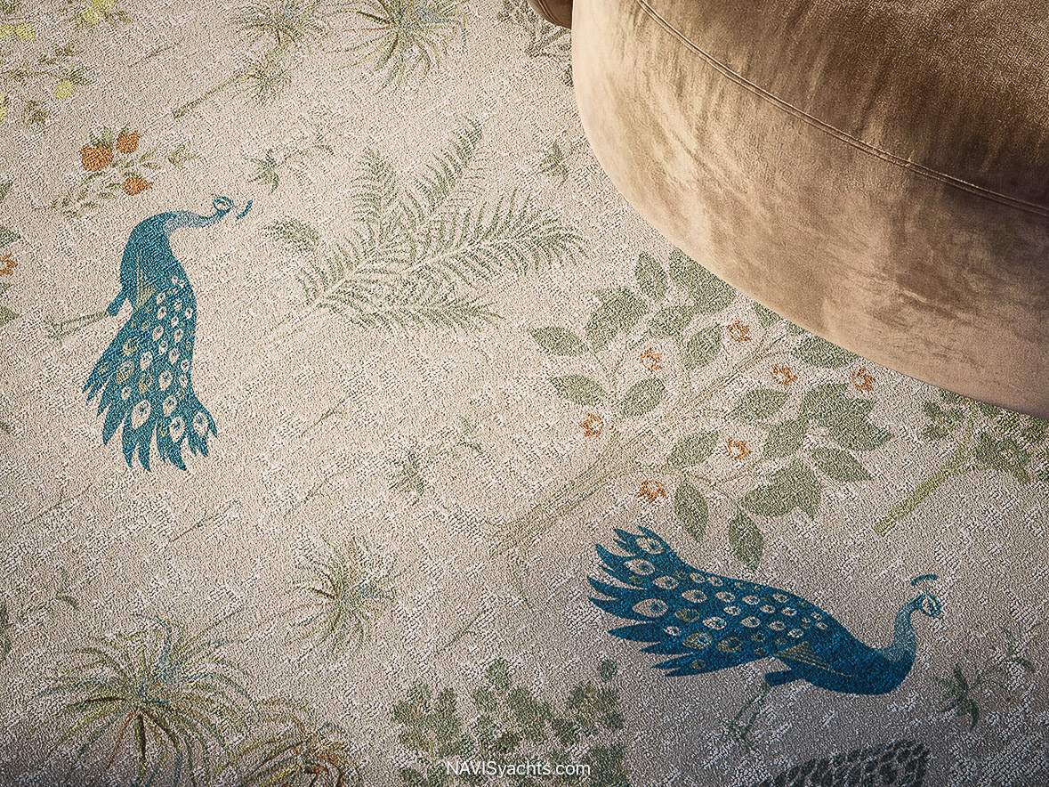 Detailed texture and pile of bespoke premium carpet for yacht interiors