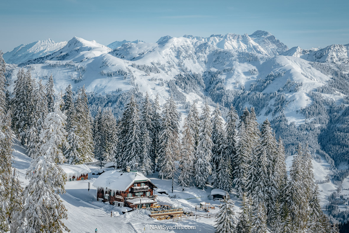 Kitzbühel Austria in winter with the snow-covered Kitzbühel Alps