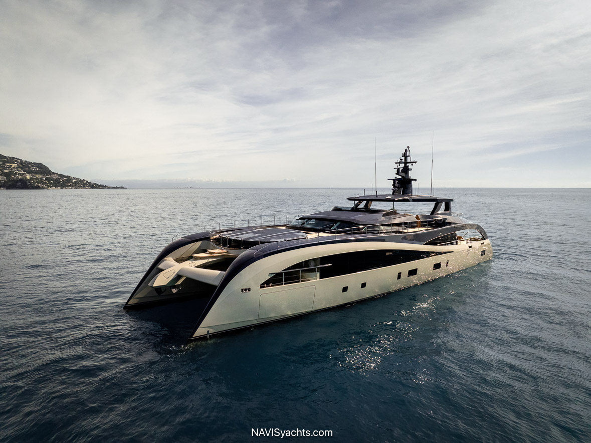     Rossinavi Seawolf X 42.75m hybrid-electric catamaran underway