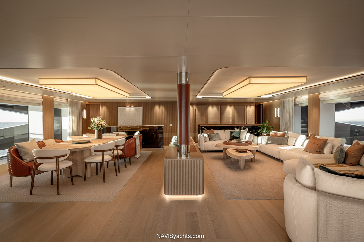 Seawolf X main salon interior by Meyer Davis Studio