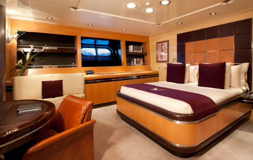 The Perini Navi Maltese Falcon master bedroom