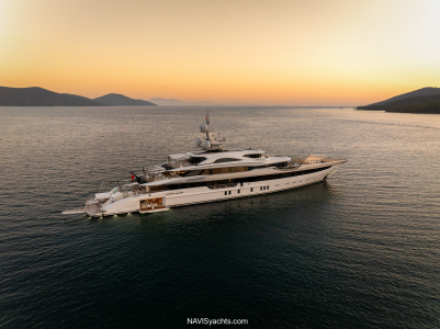 Bilgin superyacht Al Reem underway, the 80-meter Bilgin 263 yacht with sleek exterior lines and expanded deck space