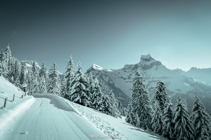     Engelberg Switzerland in winter beneath Mount Titlis