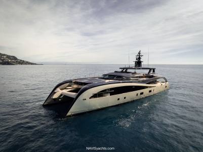     Rossinavi Seawolf X 42.75m hybrid-electric catamaran underway