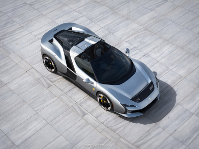 Ferrari HC25 one-off roadster featuring bespoke Moonlight Grey bodywork and black aerodynamic details